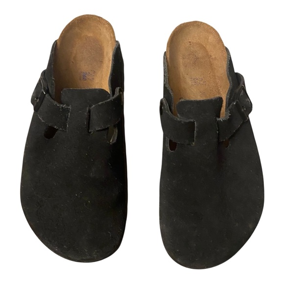 Birkenstock Boston Soft Footbed Clogs Sz 37 Suede Leather Black Regular - Picture 2 of 6